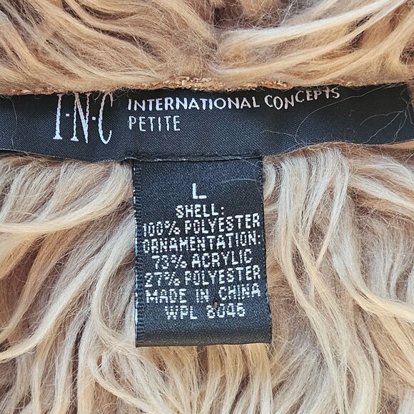 Vintage Boho Faux Fur Vest Women INC L Beige Shaggy 70s Festival Whimsygoth - Picture 4 of 12